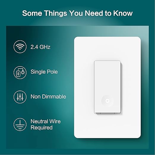 TREATLIFE Smart Switch 4 Pack, 2.4Ghz Smart Light Switch WiFi Light Switch Single-Pole, Neutral Wire Required, Works with Alexa, Google Home and SmartThings, Smart Home Remote Control, FCC Listed
