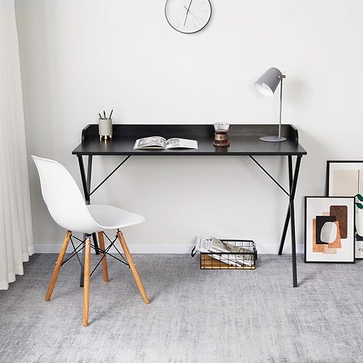 Alecono Black Desk 47'' Writing Computer Desk for Home Office Small Spaces Modern Study Sturdy PC Gaming Table, Black Wood