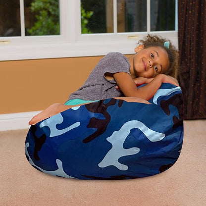Posh Creations Bean Bag Chair for Kids, Teens, and Adults Includes Removable and Machine Washable Cover, Soft Nylon - Camo Blue and Light Blue, 27in - Medium