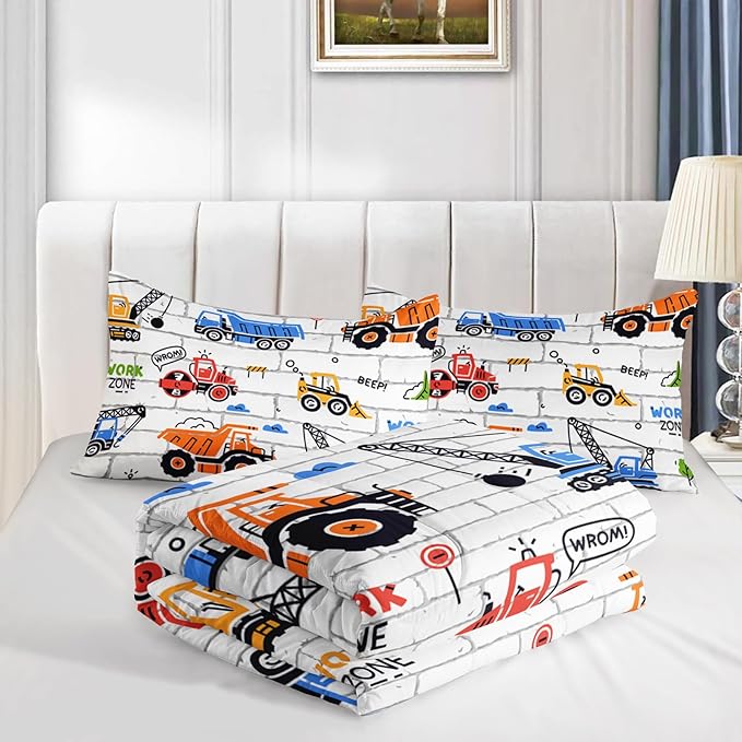 Axolotl Construction Comforter Set Twin,Excavator Bedding Set,Construction Vehicles Comforter Set,Excavator Comforter,Excavator Tractor Trucks Bedding Set for Kids Boys Teens,1 Quilt 2 Pillowcases