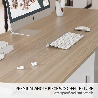 FEZIBO 63" L Shaped Executive Standing Desk with 3-Drawer File Cabinet, Electric Height Adjustable Stand up Desk for Home Office, Computer Desk with Storage Cabinets, White Frame Light Walnut Top