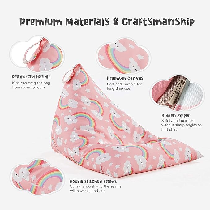 Nobildonna Stuffed Animal Storage Bean Bag for Kids (No Filler), Extra Large 250L Bean Bag Chair Cover Only, Washable Beanbag Without Filling Soft Premium Canvas Stuffable Bean Bag Cover (Baby Pink)