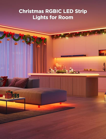 Govee 65.6ft RGBIC LED Strip Lights, Color Changing LED Strips, App Control via Bluetooth, Smart Segmented Control, Multiple Scenes, Enhanced Music Sync LED Lights for Bedroom, Home Decor (2 X 32.8ft)