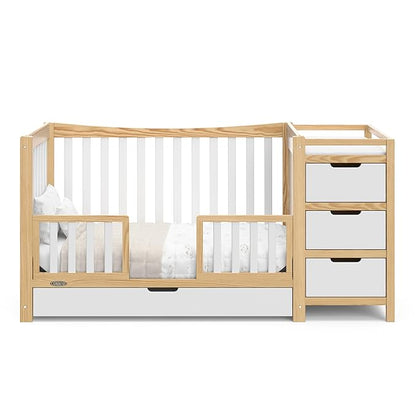 Graco Remi 4-In-1 Convertible Crib & Changer With Drawer (White & Natural) – GREENGUARD Gold Certified, Crib And Changing-Table Combo, Includes Changing Pad, Converts To Toddler Bed, Full-Size Bed