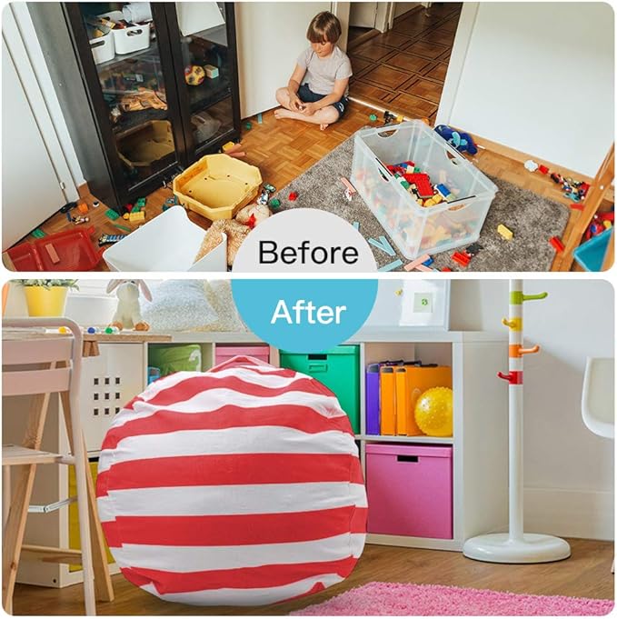 Stuffed Animal Storage Bean Bag Chair Cover for Kids room, 27Inch Stuff and sit storage bean bag for organizing boys and girls Plush Toy, christmas gifts—Red