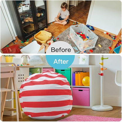 Stuffed Animal Storage Bean Bag Chair Cover for Kids room, 27Inch Stuff and sit storage bean bag for organizing boys and girls Plush Toy, christmas gifts—Red