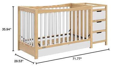 Graco Remi 4-In-1 Convertible Crib & Changer With Drawer (White & Natural) – GREENGUARD Gold Certified, Crib And Changing-Table Combo, Includes Changing Pad, Converts To Toddler Bed, Full-Size Bed