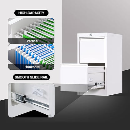 2 Drawers Vertical File Cabinet, Metal Lockable Filing Cabinet, Office File Storage Cabinet for A4 Letter/Legal Size, Assembly Required (White)