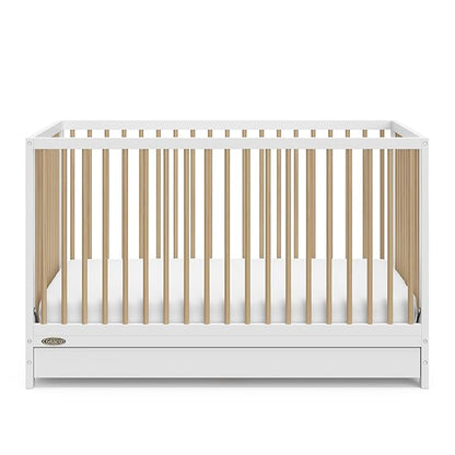 Graco Teddi 5-in-1 Convertible Crib with Drawer (White with Driftwood) – GREENGUARD Gold Certified, Crib with Drawer Combo, Full-Size Nursery Storage Drawer, Converts to Toddler Bed