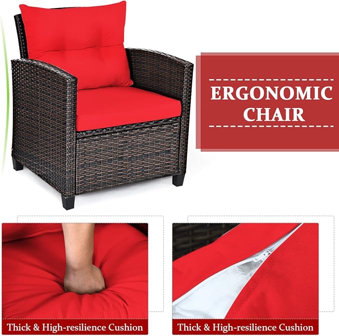 3 PCS Patio Furniture Set, OneSize, Red