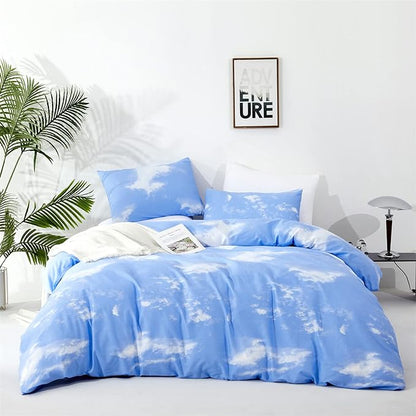 Cotton Blue Cloud Comforter Set Full Size Sky Blue Comforter Cotton 3 Pieces Soft Light Blue Full Comforter Bedding Set Boys Girls Solid Blue Full Bed Comforter Set for All Season as Gift