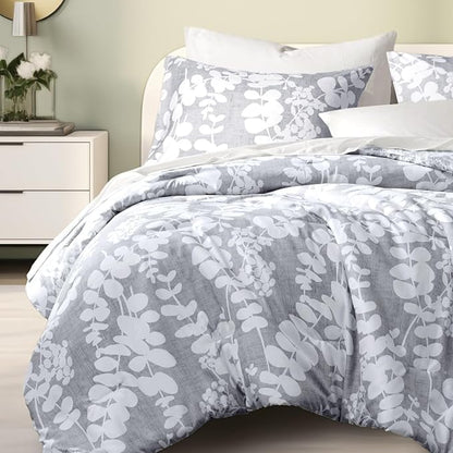 Codi Gray Floral Comforter Set Twin Size, Botanical Bedding Sets | Unique Reversible Design, Lightweight, Better for Spring and Summer | Leaf Print 3 Pieces