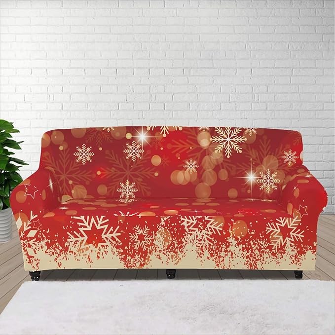 FKELYI Christmas Snow Sofa Slipcover Stretch Sofa Couch Cover for Living Room Non-Slip Furniture Protector Washable Sofa Slipcovers XL