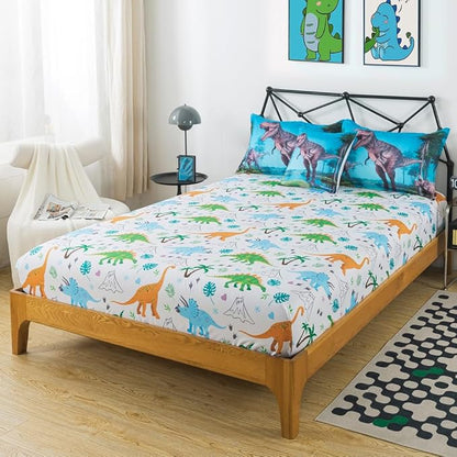 ADASMILE A & S Dinosaur Comforter Twin for Boys Dinosaur Twin Bedding Set for Kids 6 Pieces Dinosaur Comforter Set with Dinosaur Sheets Bed in A Bag T-Rex Dinosaur Comforter and Sheets Set Home Decor