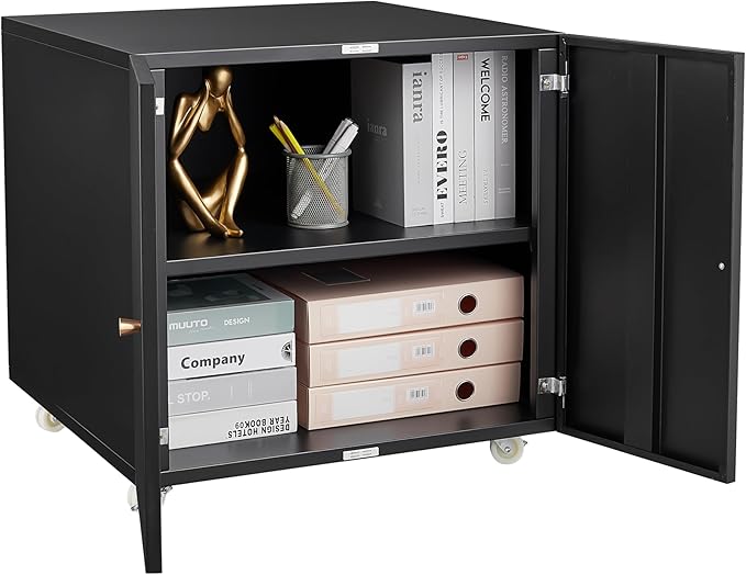 23.62" Metal Office Copier 2 Door and 360 ° Universal Wheel,Mobile Lateral Filing Cabinets w/Aluminum Alloy Handle,Rolling Printer Stand for Legal/Letter/A4,Black