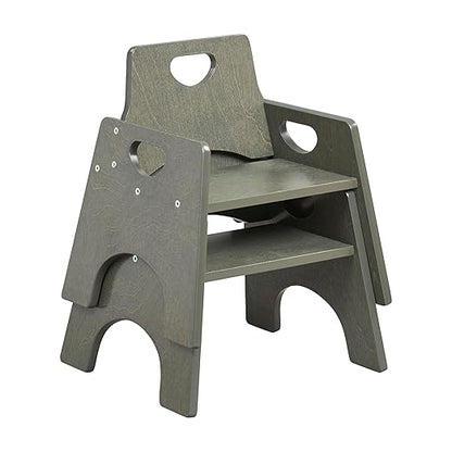 ECR4Kids Stackable Wooden Toddler Chair, 8in, Kids Furniture, Grey Wash, 2-Pack