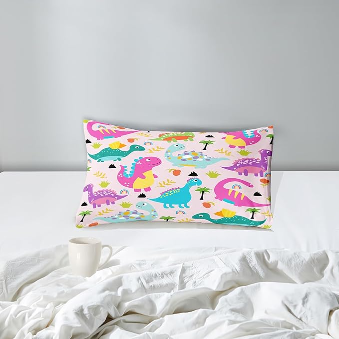 Dinosaur Twin Bedding Set, Cartoon Dinosaur Comforter Set Twin Girl Bedding Set for Girls Room Soft Breathable Dino Quilt Kids Bedding Set for All Season, 1 Comforter 1 Pillowcase