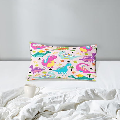 Dinosaur Twin Bedding Set, Cartoon Dinosaur Comforter Set Twin Girl Bedding Set for Girls Room Soft Breathable Dino Quilt Kids Bedding Set for All Season, 1 Comforter 1 Pillowcase