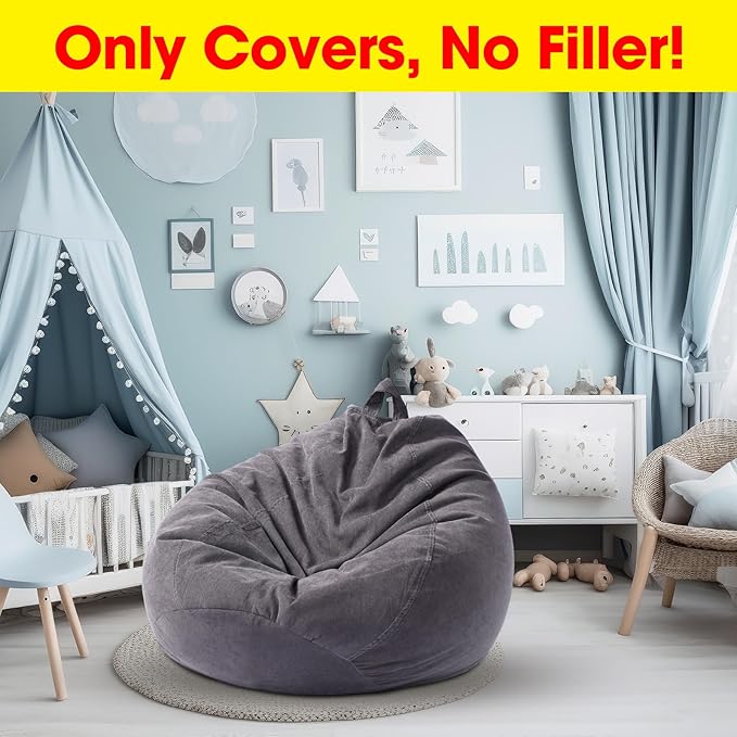 2 Pcs Bean Bag Cover Stuffed Animal Storage Bean Bag Chair Cover Soft Corduroy Stuffed Animal Bean Bag Storage for Kids Adults Indoor Bedroom Organizing Plush Toys(Dark Grey, 150L)