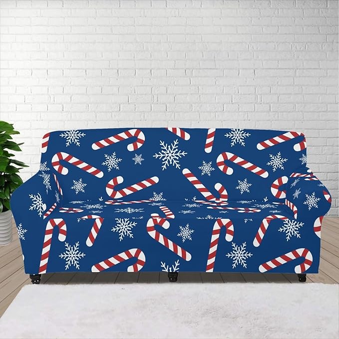FKELYI Stretch Sofa Slipcover Christmas Sugar Snowflake Print Sofa Couch Cover Christmas Holiday Home Decor Wear-Resistant Cushion Couch Covers Furniture Protector-M