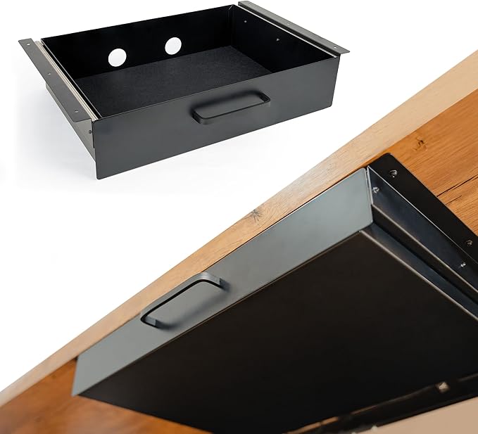 Storage Drawer - Carbon Steel Underdesk Drawer Slide Out, 17.7 x 12 x 4 in, Matte Black - Premium Quality, Ergonomic Organization, Cable Management, Versatile Sizes, Luxe Extras