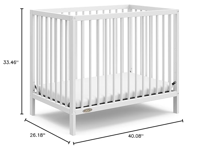 Graco Teddi 4-in-1 Convertible Mini Crib with Bonus Water-Resistant Mattress (White) – GREENGUARD Gold Certified, 2.75-Inch Mattress Included, Convenient Size, Easy 30-Minute Assembly