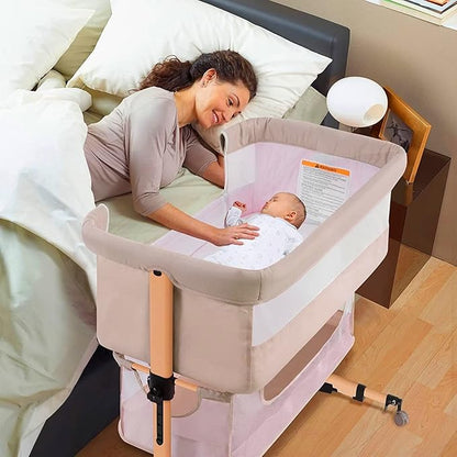 3 in 1 Baby Crib Bedside Crib,Baby Bassinet,Baby Bed Adjustable Portable Bed for Infant/Baby,Light Beige