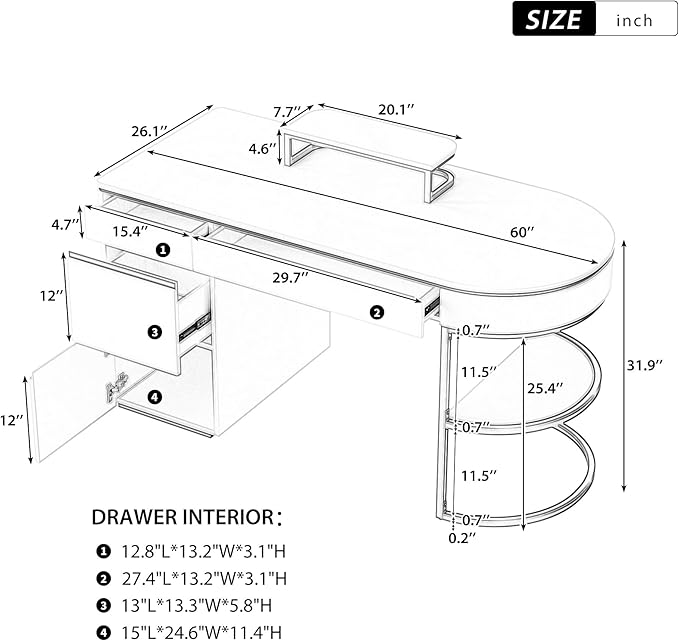 NicBex Laik-DW-00036-DX Desks, 60" W x 26.1" D x 31.9" H, Gold+White