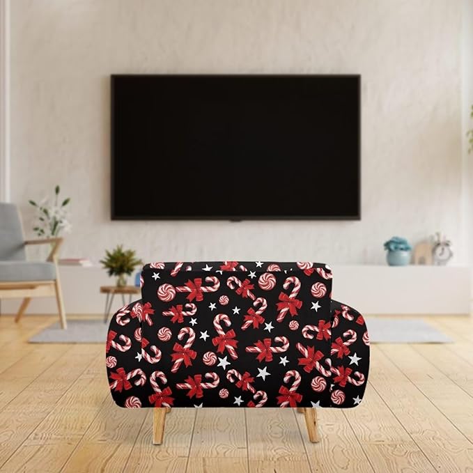 FKELYI Christmas Easy Going Stretch Sofa Slipcover Candy Cane Sofa Couch Cover Non-Slip Sofa Slipcovers Washable Furniture Protector M