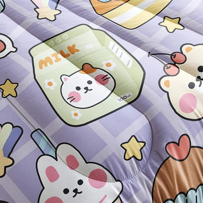 Kawaii Bear Comforter Set for Kids Teens Girls Women,Purple Bear Kids Comforter,1 Comforter with 2 Pillowcase, Microfiber 3 Piece Bedding Set,for All Seasons(Purple，Full Size)