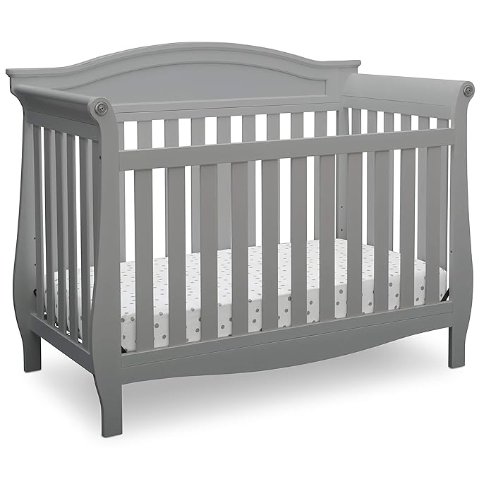 Delta Children Lancaster 4-in-1 Convertible Baby Crib & 3 Drawer Dresser with Changing Top, Grey