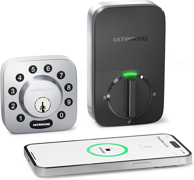 ULTRALOQ U-Bolt 5-in-1 Keyless Entry Backlit Keypad, App,Smart Door Lock, Bluetooth, Satin Nickel