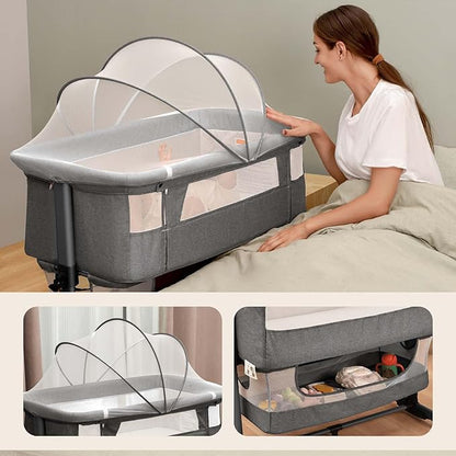 Baby Crib,3 in 1 Baby Bassinet Bedside Crib Adjustable Portable Bed for Infant,Baby Newborn Must Have Bed,Grey