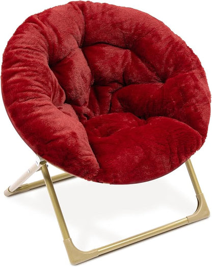 Milliard Mini Cozy Chair for Kids, Sensory Faux Fur Folding Saucer Chair for Toddlers, Red