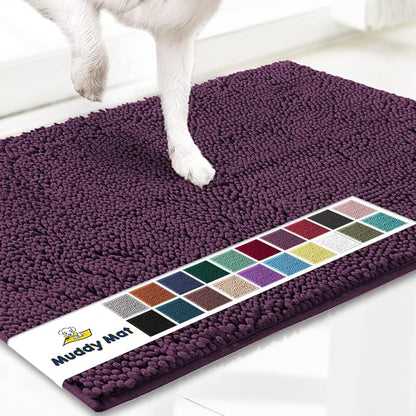 Muddy Mat® Original Dog Door Mat for Muddy Paws, Super Absorbent Microfiber, Non-Slip Washable Pet Rug, Quick Dry Chenille Entryway Carpet, Machine Washable Indoor Outdoor mat, Dark Purple 35"x60"