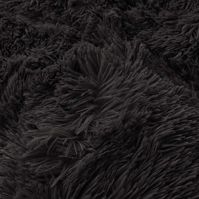 FOPPA Black fluffy Comforter Cover Set king- Ultra Soft fluffy Black Bedding Sets 3 Pieces (1 Duvet Cover + 2 Pillow case) pink fluffy bed set (Black, King)