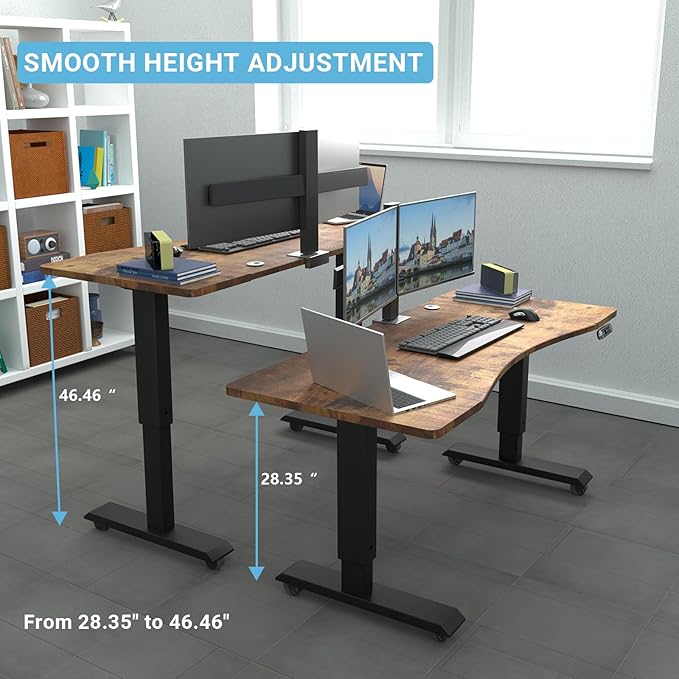 Electric Sit Dual Motor Height Adjustable, Memory Stand Up Desk with Drawer, Ideal for Daily Use at Home Office, Bedroom, 63x30 Inch, Dark Brown
