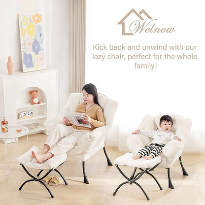 Welnow Toddler Kids Lazy Chair with Ottoman, Accent Comfy Lounge Children Armchair Couch with Armrest and Removable Cover, Detachable Reading Chair with Footrest for Boy or Girl, Plush Grey