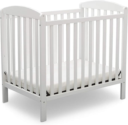 Delta Children Emery Mini Convertible Baby Crib & Twinkle Stars 3-Inch Waterproof Mini Crib Mattress, Bianca White