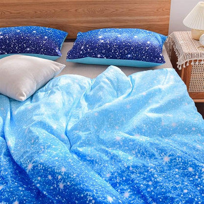 Holawakaka Kids Space Star Galaxy Bedding Comforter Set Twin/Twin XL Size Boys Girls Blue Indigo Ombre Print Gradient Glitter Stars Bed Sets (Blue, Twin)