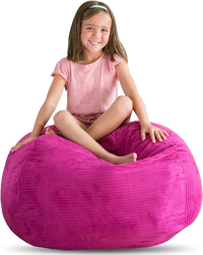 Creative QT Stuff ’n Sit Extra Large 38’’ Bean Bag Storage Cover for Stuffed Animals & Toys, Giant Beanbag Chair for Plush, Toddler & Kids Rooms Bedroom Organizer, Hot Pink Corduroy