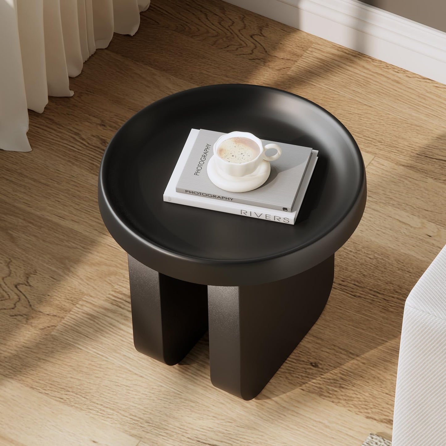 Round Coffee Table,Modern Coffee Table,Unique Circle Coffee Tables,Metal Center Table for Living Room (Black, 29.5 x 16.5)