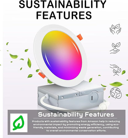 [6 Pack] CLOUDY BAY 4inch Smart WiFi LED Recessed Lights,RGBCW Color Changing Recessed Lighting,Compatible with Alexa and Google Home Assistant,10W 2700K-6500K,CRI90+ Wet Location,White Finish