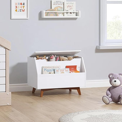 UTEX Kids Toy Box, Wooden Toy Chest, Kids Storage Organizer Bench with Front Book Storage Area for Boys and Girls, Children's Furniture, White