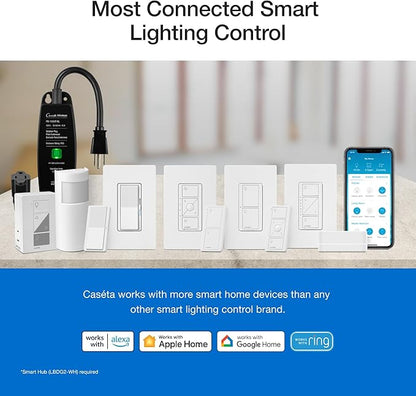 Lutron Caseta Original Smart Dimmer Switch Starter Kit, with Pico Remote, Wall Plate, and Smart Hub, Works with Alexa, Apple Home, and Google Home, 3 Way, 150W, No Neutral Req, P-BDG-PKG1W