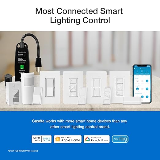 Lutron Caseta Original Smart Dimmer Switch Kit, 2 Dimmer Switches, 2 Wall Plates, 2 Pico Remotes, and Smart Hub, Works with Alexa, Apple Home, Google Home, 3 Way, 150W, No Neutral, P-BDG-PKG2W-A