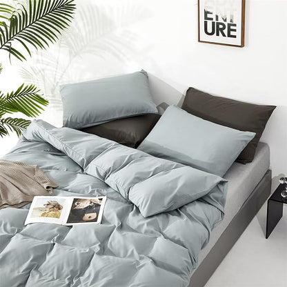 Dusty Blue Comforter Set Full Size Light Blue Comforter 3 Pieces Blue Color Full Comforter Bedding Set Women Solid Blue Full Bed Comforter Set All Season as Gift