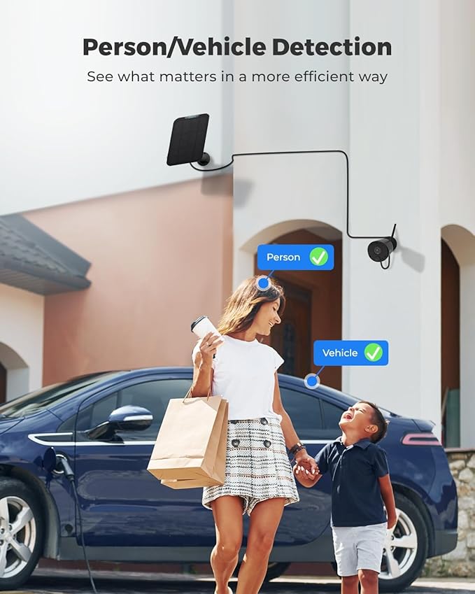 REOLINK 2K 3MP Solar Security Camera, Wireless Home Security Camera Outdoor Indoor, IR Night Vision, Human/Car Detection, 2.4G WiFi, Local Storage, No Monthly Fee, Support Home Hub, Argus Eco+SP Black