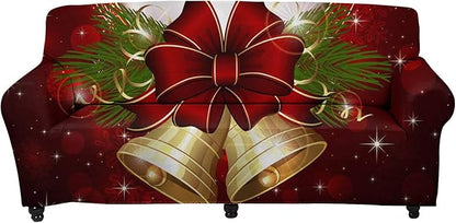 FKELYI Stretch Sofa Slipcover-Christmas Theme Jingle Bell Print Soft Couch Sofa Cover Furniture Protector Modern Home Decorations,Non Slip Soft Couch Sofa Cover for Women Mens-S