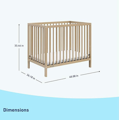 Graco Teddi 4-in-1 Convertible Mini Crib with Bonus Water-Resistant Mattress (Driftwood) – GREENGUARD Gold Certified, 2.75-Inch Mattress Included, Convenient Size, Easy 30-Minute Assembly